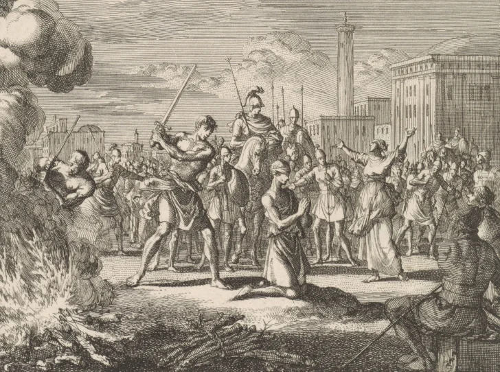 ‘Theodora halts the execution of Didymus’, engraving by Jan Luyken (Amsterdam, 1700), Rijksmuseum